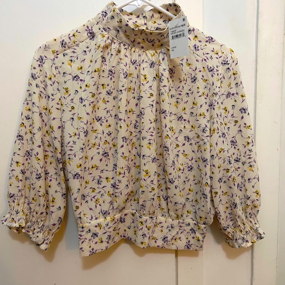 Nordstrom Cream and Purple Floral Blouse Stem & Vine NWT sz L